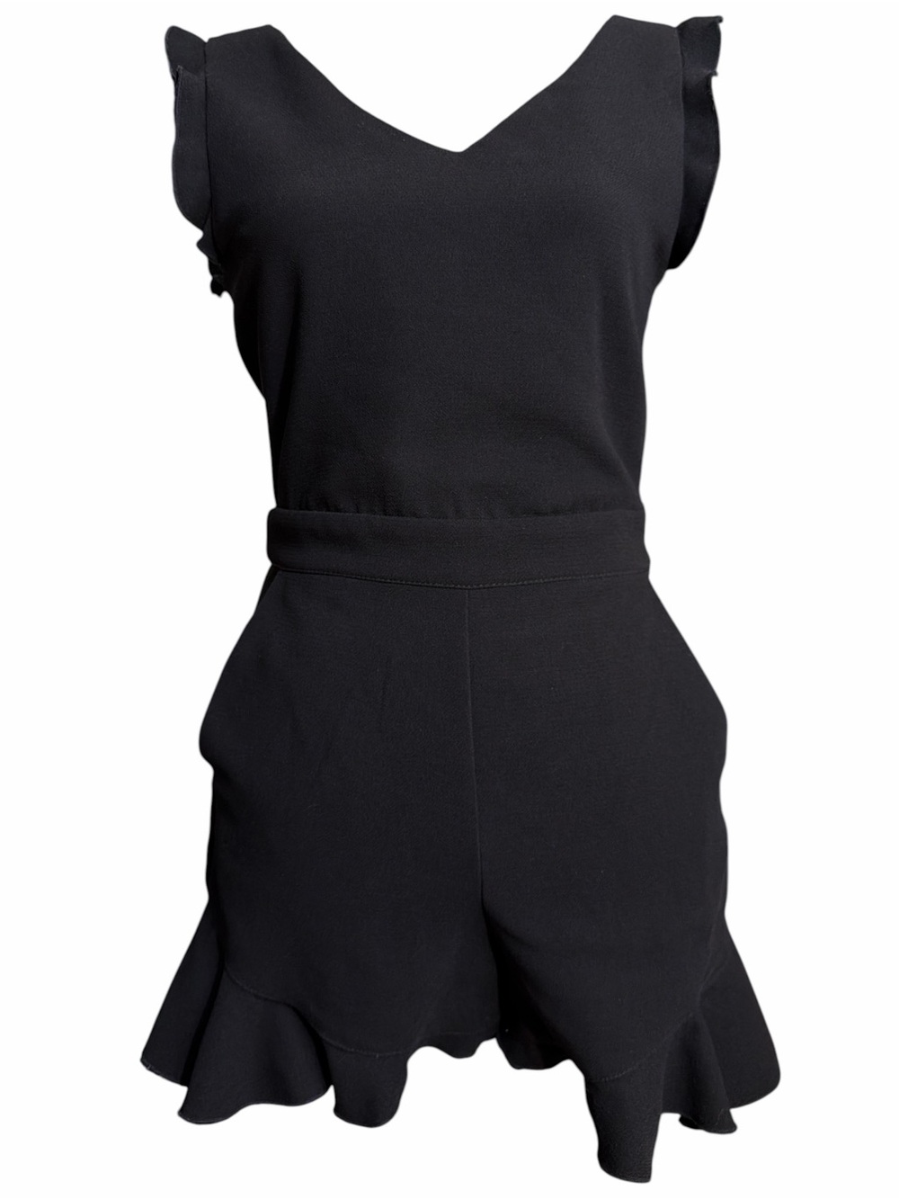 Mango Black Ruffle-Hem Women's Romper. EC. Size Small